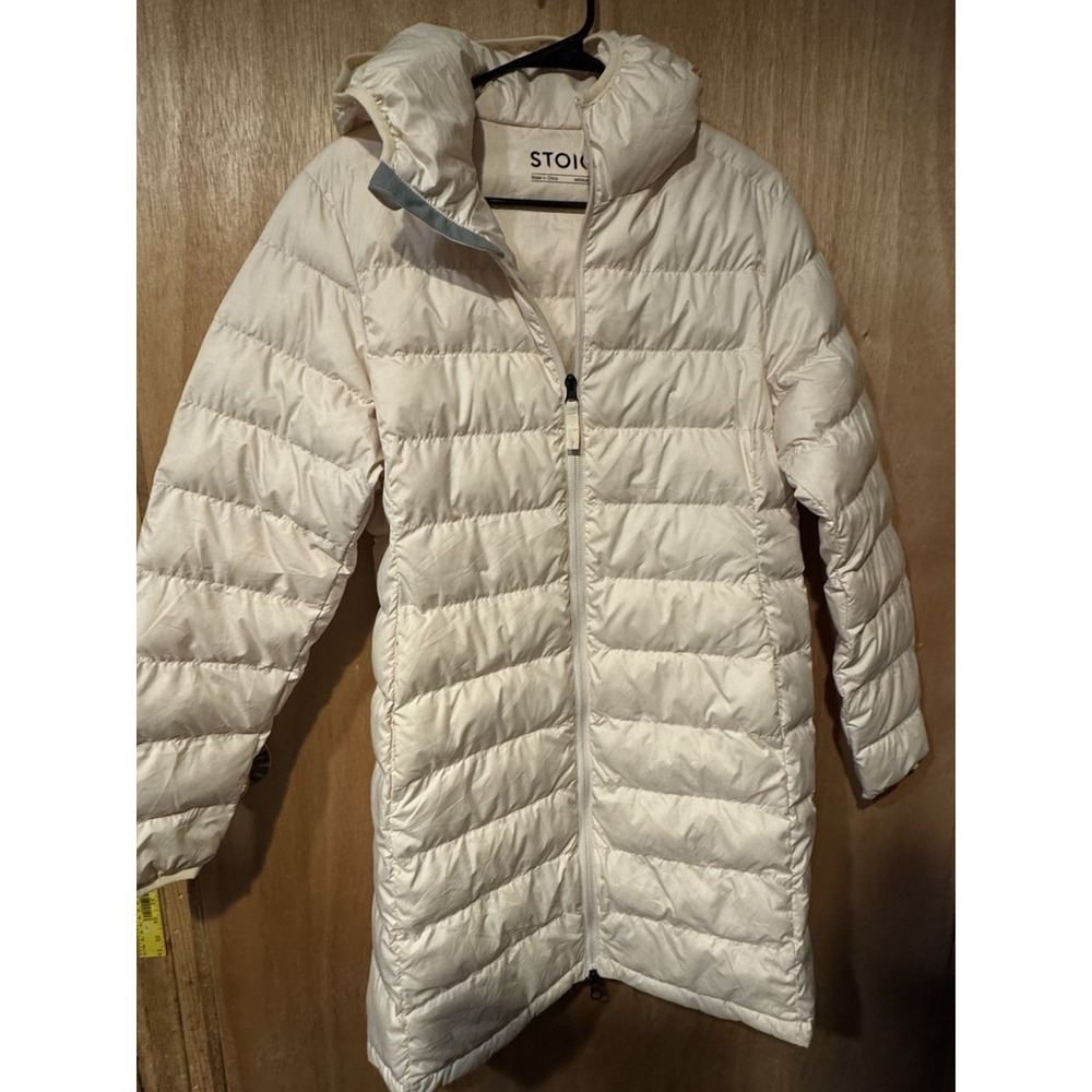 Stoic Medium Cream Color Hooded Long Puffer Jacket